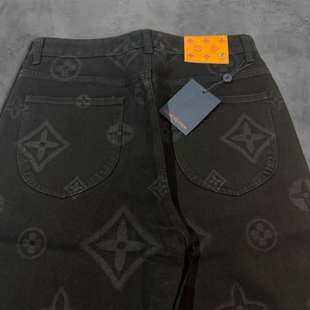 Black Baggy Louis Vuitton Monogram Style Denim Jeans - Picture 3 of 12